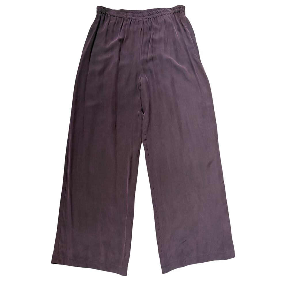 Eileen Fisher 100% Silk Wide Leg Pants Purple Size M/L Relaxed Elastic Waist